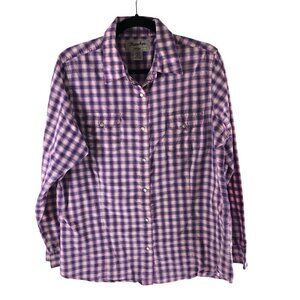 Wrancher By Wrangler Womens Pearl Snap Button Down Shirt Western Pink Purple XL